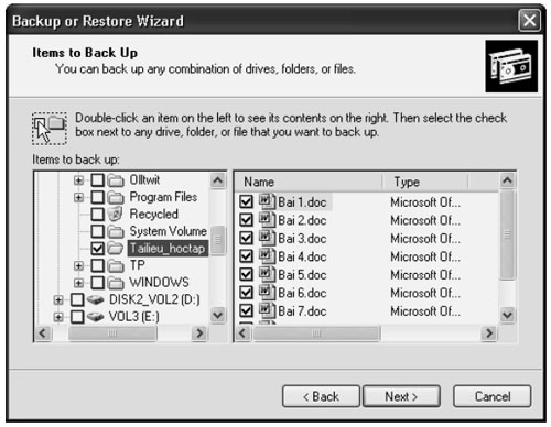 backup items