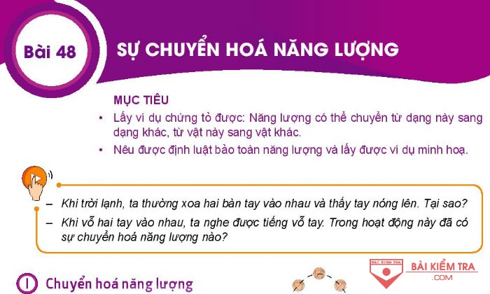 Giải bài tập Khoa học tự nhiên 6, Bài 48. Sự chuyển hoá năng lượng