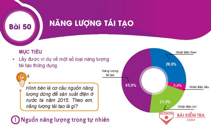 Giải bài tập Khoa học tự nhiên 6, Bài 50. Năng lượng tái tạo