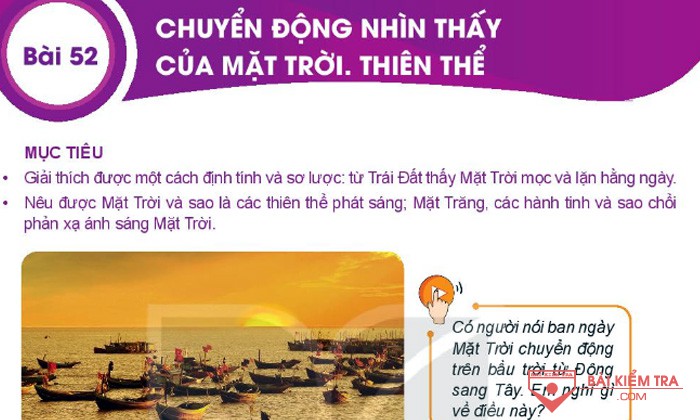 Giải bài tập Khoa học tự nhiên 6, Bài 52: Chuyển động nhìn thấy của mặt trời và thiên thể
