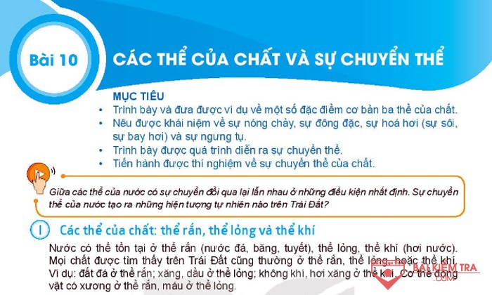 Giải bài tập Khoa học tự nhiên 6, Bài 10: CÁC THỂ CỦA CHẤT VÀ SỰ CHUYỂN THỂ