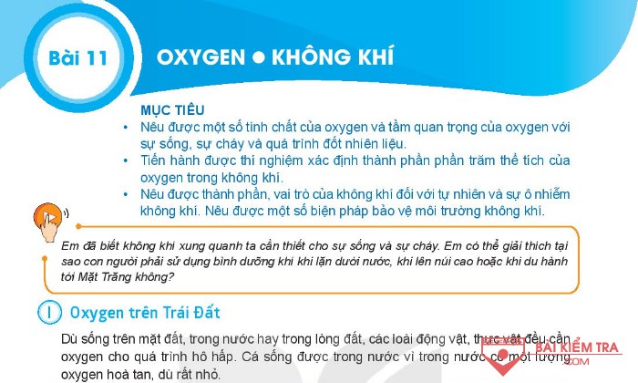 Giải bài tập Khoa học tự nhiên 6, Bài 11: OXYGEN-KHÔNG KHÍ