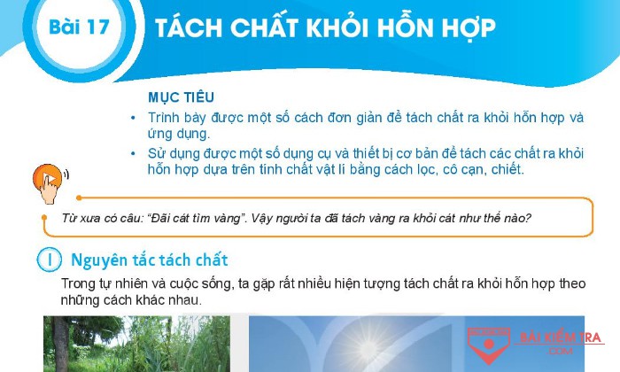 Giải bài tập Khoa học tự nhiên 6, Bài 17. Tách chất khỏi hỗn hợp
