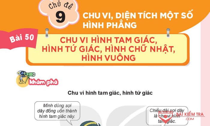 Giải Toán 3 Kết nối tri thức, Bài 50: Chu vi hình tam giác, hình tứ giác, hình chữ nhật, hình vuông