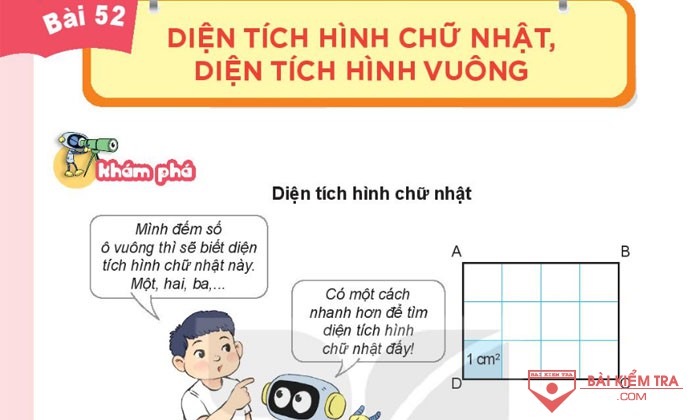 Giải Toán 3 Kết nối tri thức, Bài 52: Diện tích hình chữ nhật - Diện tích hình vuông