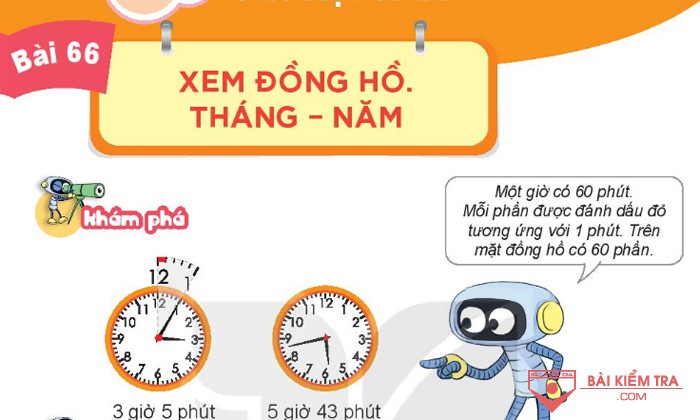 Giải Toán 3, Kết nối tri thức, Bài 66: Xem đồng hồ. Tháng - năm