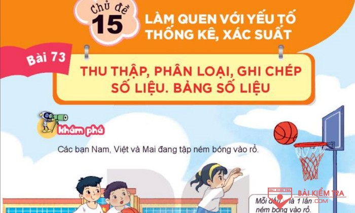 Giải Toán 3, Kết nối tri thức, Bài 73: Thu thập, phân loại, ghi chép số liệu. Bảng số liệu.