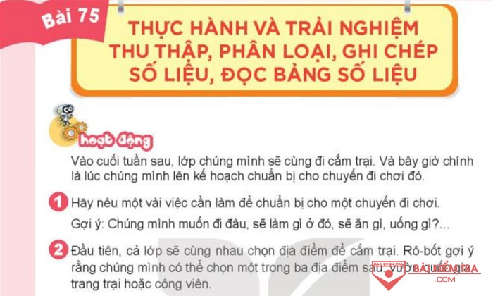 Giải Toán 3, Kết nối tri thức, Bài 75: Thực hành và trải nghiệm thu thập, phân loại, ghi chép số liệu, đọc bảng số liệu