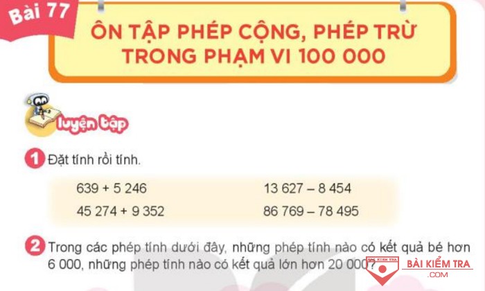 Giải Toán 3, Kết nối tri thức, Bài 77: Ôn tập phép cộng, phép trừ trong phạm vi 100 000